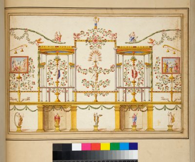 Large design of a wall with paintings by Pietro Santi Bartoli