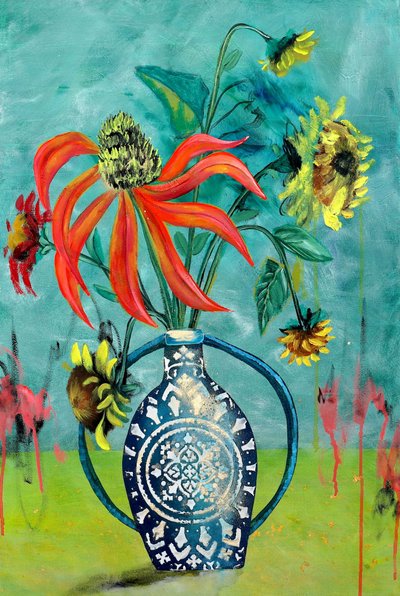 Colorful Vase Flowers by Poonam Choudhary