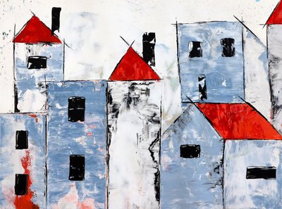 Modern Red Roof City by Poonam Choudhary