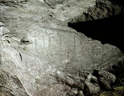 Rock Art: Representations of Two Pairs of Oxen Pulling a Cart by Prehistoric Prehistoric