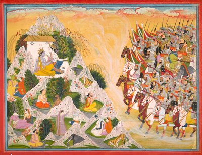Jarasandha’s Army Advances Toward Krishna and Balarama, Folio from a Mahabharata by Purkhu