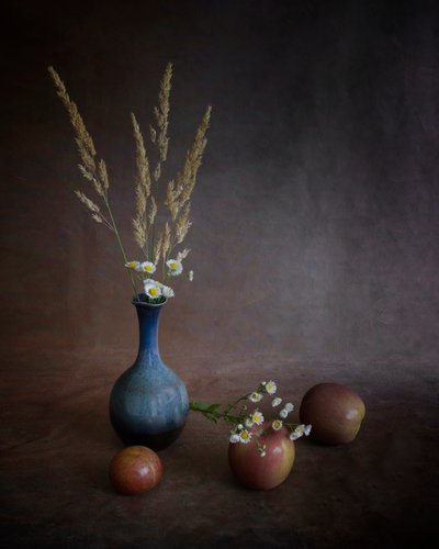 Autumn Apples and Vase by Purple Bamboo