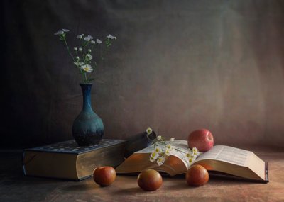 Daisies, Books, and Apples by Purple Bamboo