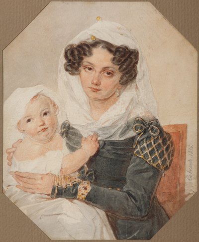 Portrait of Countess Maria Nikolayevna Volkonskaya 1805-1863 with son Nikolay, 1826 by Pyotr Fyodorovich Sokolov