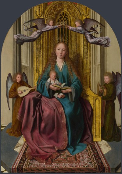 The Virgin and Child Enthroned, with Four Angels by Quentin Massys or Metsys