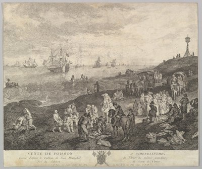 Selling Fish at Scheveningen Vente de Poisson a Schevelinghe [sic] after the painting in the... by Quentin Pierre Chedel