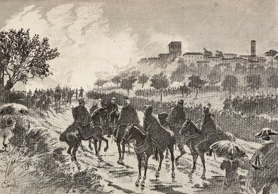 Italian soldiers on horseback moving from Copreno to Cermenate, Italy by Quinto Cenni