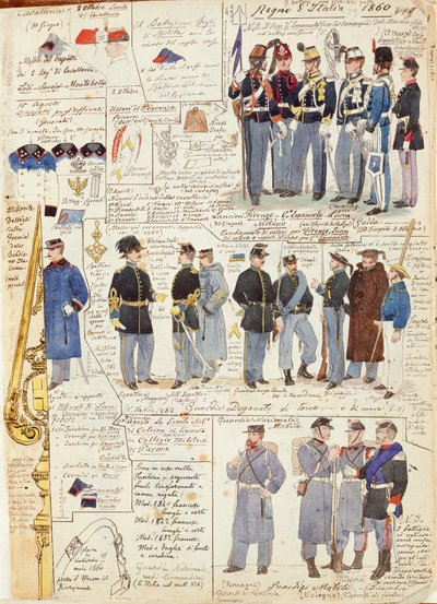 Uniforms and badges of Kingdom of Italy, color plate by Quinto Cenni