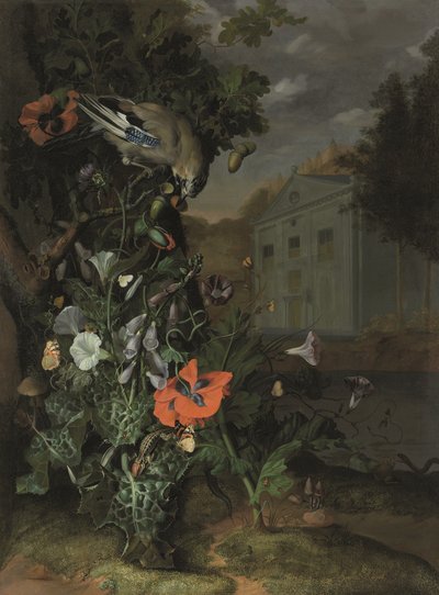 Forest Floor with a classical façade beyond by Rachel Ruysch