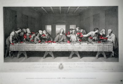 Engraving made to mark 5th centenary of Last Supper by Leonardo da Vinci in Santa Maria delle Grazie, Milan by Raffaello Sanzio Morghen