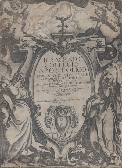 Frontispiece with Two Figures Holding Scrolls and Cherubs Flanking the Cartouche at Center by Raffaello Schiaminossi