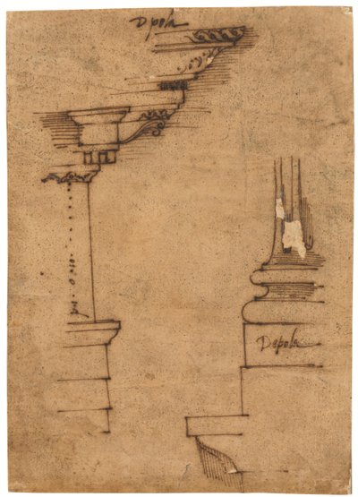 Design for an Entablature and the Base of a Pedestal by Raffaello da Montelupo