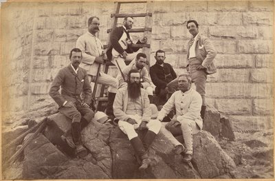 Managing Staff of Messrs. Glover & Co. at Sindh Bridge (recto, top) by Raja Deen Dayal