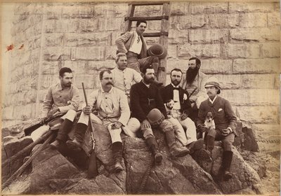 Staff of Messrs. Glover & Co., Sindh Bridge (verso) by Raja Deen Dayal