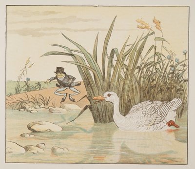 A lily-white Duck came and gobbled him up, from The Hey Diddle Diddle Picture Book, pub.1882 by Randolph Caldecott