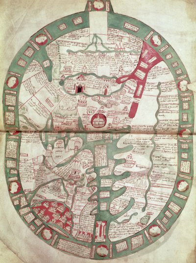 Map of the World with Jerusalem as the Centre, Polychronicon, c.1380 by Ranulf Higden