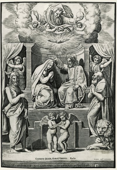 Coronation of Virgin in presence of Saint John the Baptist and Saint Jerome by Raphael (1483 1520) (after)