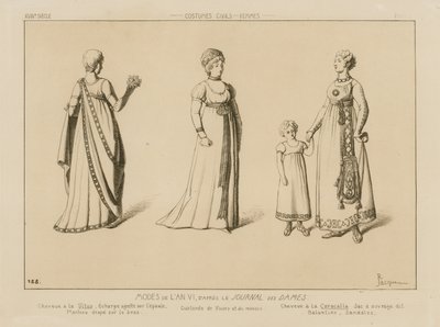 Fashions of the 6th year, after Le Journal des Dames by Raphael Jacquemin