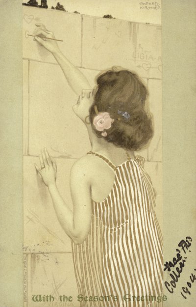 Girl Writing on a Wall by Raphael Kirchner