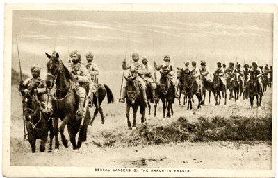 Bengal Lancers on the march in France, 1914-15 by Raphael Tuck and Sons