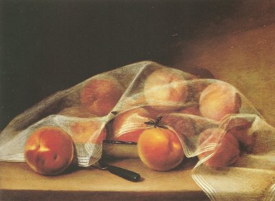 Fruit Pieces with Peaches Covered by a Handkerchief by Raphaelle Peale
