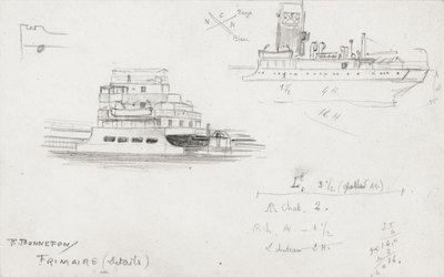 Preparatory Drawing of Cargo Ships by Raymond Bonnefon