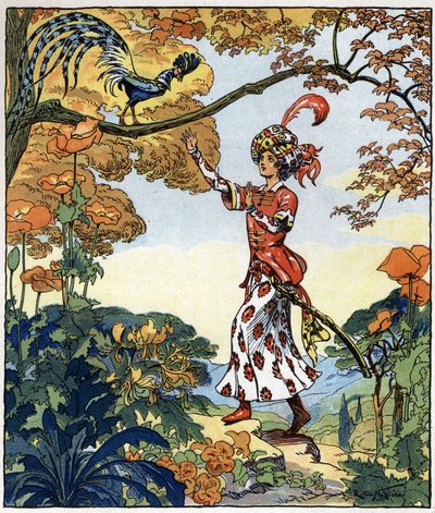 Parizade ran to the bird and put his hand on it: illustration for the tale 