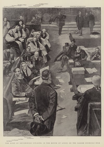 The Duke of Devonshire speaking in the House of Lords on the Parish Councils Bill by Reginald Thomas Cleaver