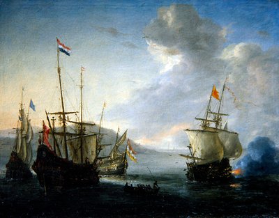 A Naval Engagement with Sailor in a Rowing Boat by Reinier Zeeman