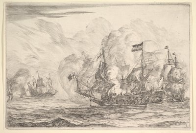 Naval Encounter with Three Vessels on the Right, from Naval Battles Nieuwe Scheeps Battles by Reinier Zeeman