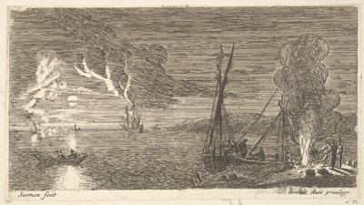 Night Scene with Fisherman Standing by a Fire by Reinier Zeeman