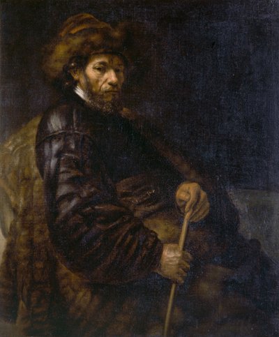 A seated man with a stick by Rembrandt Harmensz. van Rijn