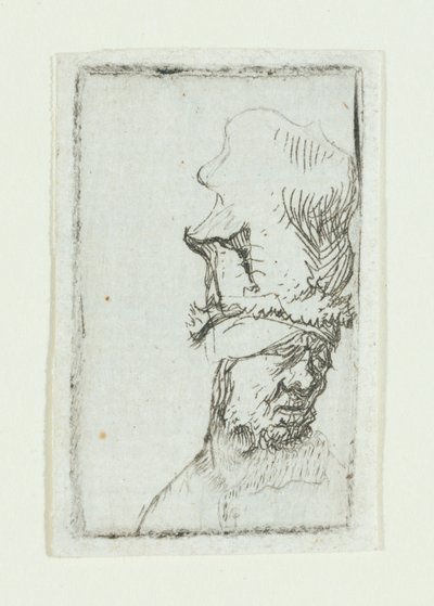 Head of a man in a high cap by Rembrandt van Rijn