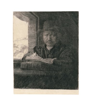 Self Portrait Drawing at a Window (1648) by Rembrandt van Rijn