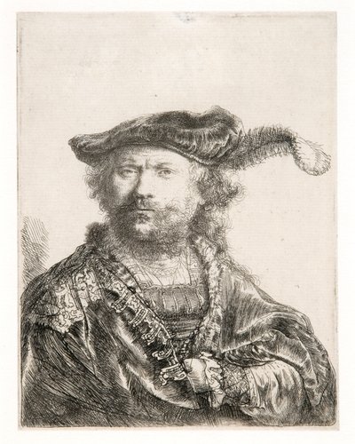Self Portrait in Velvet Cap and Plume by Rembrandt Harmensz. van Rijn