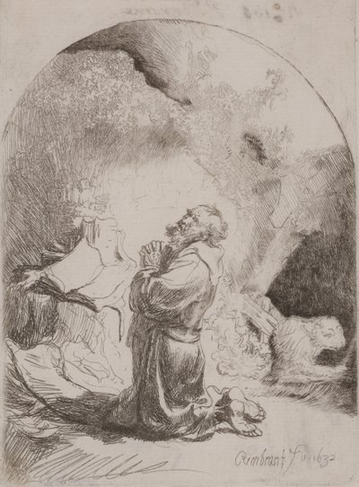 St. Jerome Praying: Arched Print by Rembrandt van Rijn