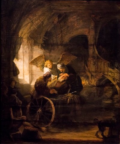 Tobias Heals His Blind Father by Rembrandt Harmensz. van Rijn