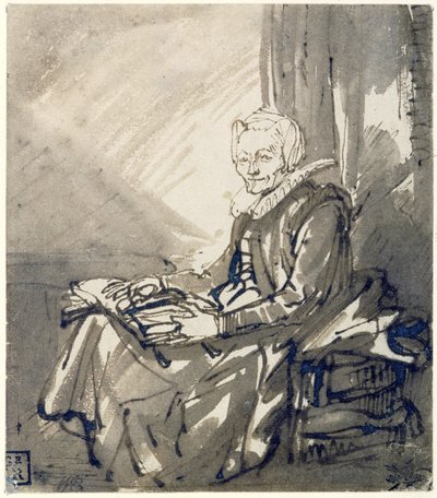 Woman with an Open Book on Her Lap by Rembrandt Harmensz. van Rijn