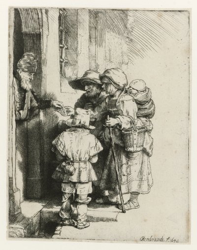 A Blind Hurdy-gurdy Player and His Family Receiving Alms by Rembrandt van Rijn
