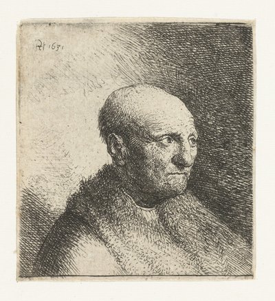 Bald Man in a Fur Cloak: Bust by Rembrandt van Rijn