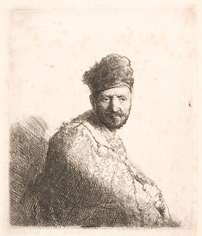 Bearded Man in Furred Oriental Cap and Robe: Half Length by Rembrandt van Rijn