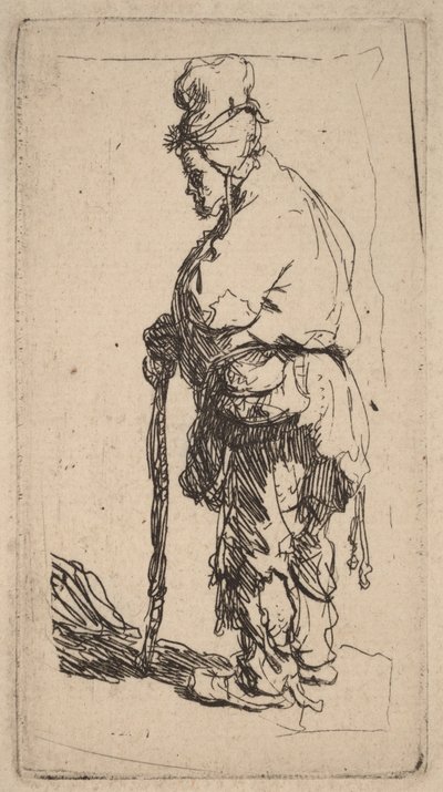 Beggar Leaning on a Stick, Facing Left by Rembrandt van Rijn