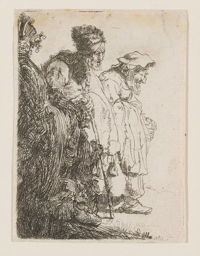 Beggar Man and Beggar Woman Behind a Bank by Rembrandt van Rijn
