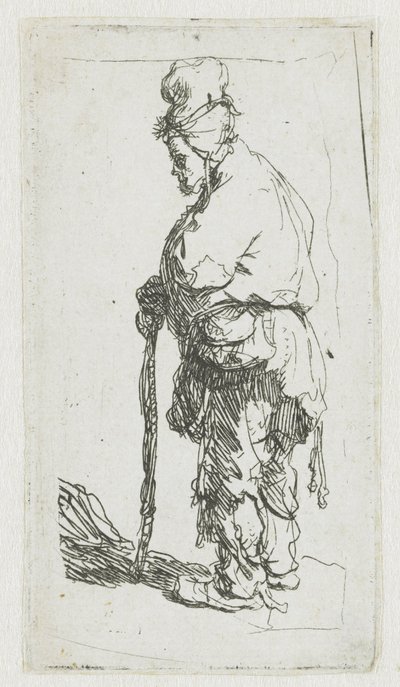Beggar Leaning on a Stick, Facing Left by Rembrandt van Rijn