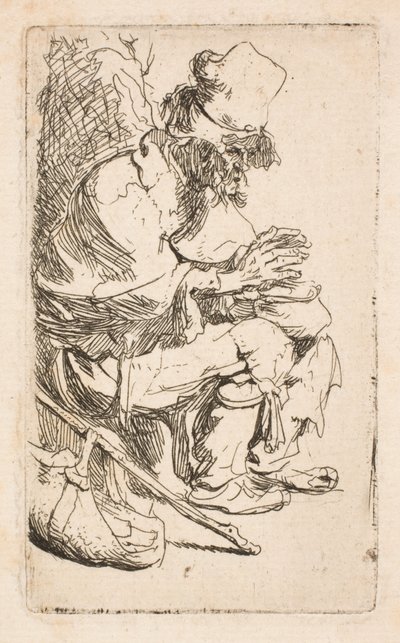 Beggar Seated Warming His Hands at a Chafing Dish by Rembrandt van Rijn