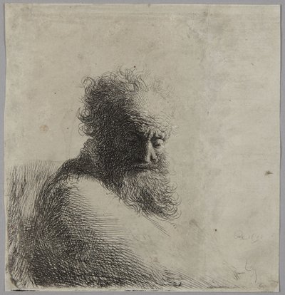 Bust of an Old Man, Looking Down, Three-Quarters Right by Rembrandt van Rijn