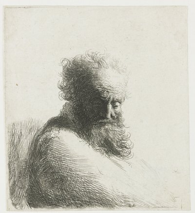 Bust of an Old Bearded Man, Looking Down, Three Quarters Right by Rembrandt van Rijn