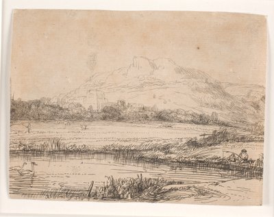 Canal with an Angler and Two Swans by Rembrandt van Rijn