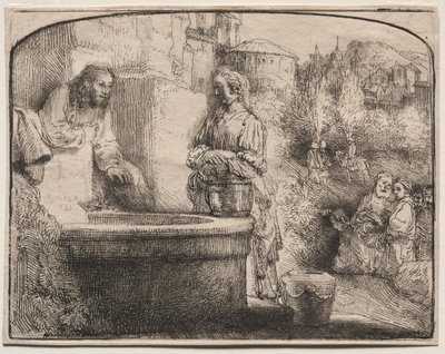 Christ and the Woman of Samaria: An Arched Print, 1657-58 by Rembrandt van Rijn