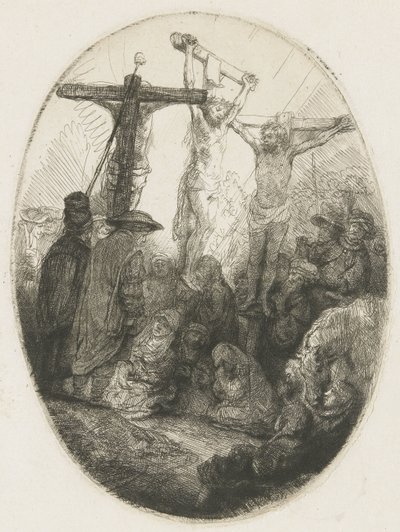 Christ Crucified Between the Two Thieves: An Oval Plate by Rembrandt van Rijn